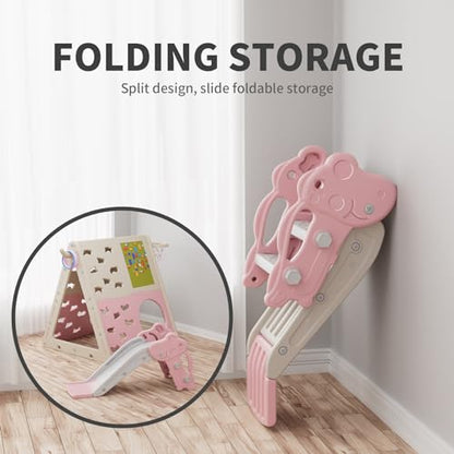 UNICOO Children’s 7 in 1 Multi-Functional Climbing Pyramid Set with Slide, Kids Climbing and Sliding Set for Home, Daycare (KU-C04-Pink) - color: Pink