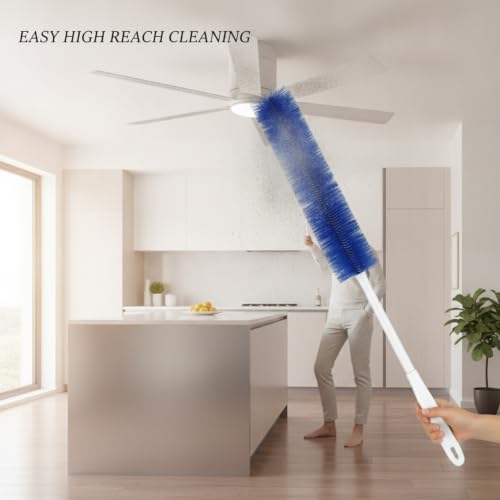 Fan Cleaning Brush, Slim PP Plastic Duster with Long Handle for Ceiling Blades and Tight Gaps, High Dusting Tool from Floor - color: Blue
