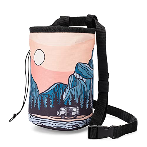 Waxed Canvas Climbing Chalk Bag for Adults and Kids, Drawstring Closure, Adjustable Waist Belt, Indoor/Outdoor Training, Rock Climbing, Bouldering, Weightlifting - style: Yosemite