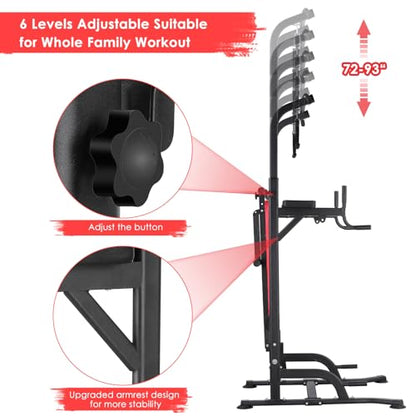Arlopu Multi-Function Power Tower with Folding Bench 4 Training Ropes | Pull Up Bar Stand with Adjustable Heights and Angles, Heavy-duty Frame, 400LBS Capacity, Home Gym Full-body Strength Training