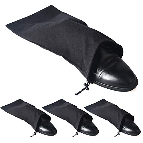 PlasMaller Shoe Storage Bags 100% Cotton with Drawstring for Men and Women for Travel Protecting and Storing Shoes - color: Black, Set of 4
