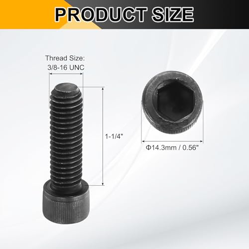 PATIKIL 3/8"-16 x 1-1/4 Socket Head Cap Screws Bolts, 10Pcs Carbon Steel Hex Head Metric Screws for Door Road Bicycle Mountain Bike Auto Ship Communication Equipment, Black - size: 3/8"-16 x 1-1/4