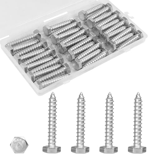 30 Pcs 1/4" x 1-1/2" Hex Head Lag Screws, 304 Stainless Steel Lag Bolts Hexagon Head Wood Screws Heavy Duty Large Screws for TV Mounts, Deck, Boat Repair - size: 1/4 x 1-1/2" (30 pcs)
