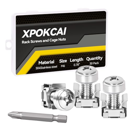 30-Pack 304 Stainless Steel-M6*20mm Rack Mount Screws and Cage Nuts for Server Racks、Routers&Audio Equipment Cabinets Wall Server Network Enclosure Mount Screws - color: 304 stainless steel-M6, size: 30 Pack