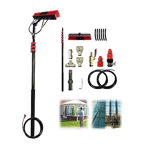 3.6~10.8m Window Cleaning Pole, Water Fed Telescopic Brush, Window Cleaner Kit, Extendable Solar Panel Washing Equipment Cleaning Conservatory Roof - color: 55cm Brush Head, size: 12FT/3.6M