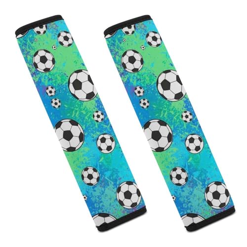 2PCS Universal Soft and Comfortable Seat Belt Cover for Elderly Support, Most Cars, Football Sports Soccer Blue Shoulder Protector, Comfortable Driving - color: Pattern 388