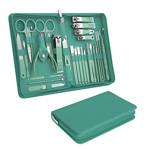 Tseoa Manicure Set Personal Care, Nail Clipper Kit, Professional Nail Clipper Pedicure Set, Nail Tools with Luxurious Travel Case, Gifts for Men Women Family Friend, 31 Pieces (Green) - color: Green