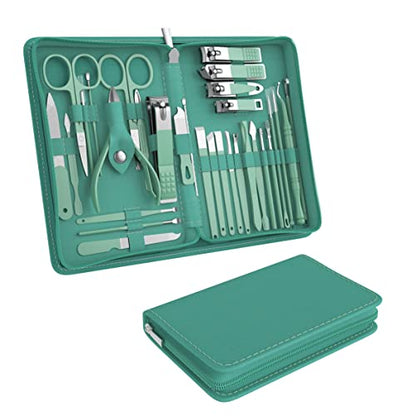 Tseoa Manicure Set Personal Care, Nail Clipper Kit, Professional Nail Clipper Pedicure Set, Nail Tools with Luxurious Travel Case, Gifts for Men Women Family Friend, 31 Pieces (Green) - color: Green