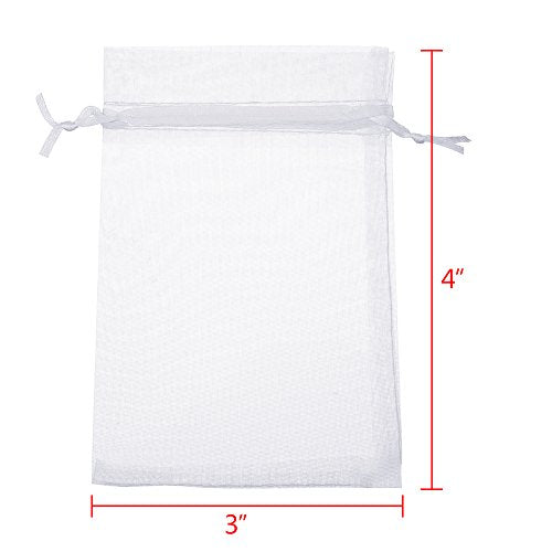 Boshen 100/200PCS Organza Gift Candy Sheer Bags Mesh Jewelry Pouches Drawstring Bulk for Wedding Party Favors Christmas 3"x4" 4" X 6" 5"x7" (3" X 4"(100PCS), White) - color: White-3" X 4"(100PCS)