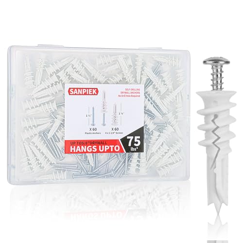 Wall Hanging kit, Suitable for Wall Art Decor Frame Curtain Rods, 120 Pieces #8 Gypsum Board Anchor Replacement Picture Hangers, 60 Drywall Anchors and 60 8 x 1-1/4'' Screws,