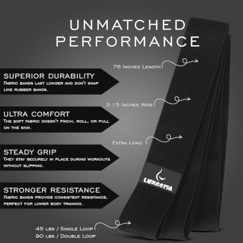 Premium 76" Extra Long Resistance Band for Working Out, 3" Wide Non-Slip Fabric Exercise Band for Stretching, Yoga, Strength Training & Physical Therapy - color: Black
