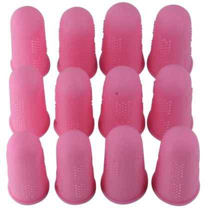 Finger Protectors [Flex Series - 12-Pack] Silicone Non-Stick Finger Covers [Pink - Small (6) / Medium (6)] for Hot Glue/Sewing/Wax/Rosin/Resin/Honey/Adhesives/Scrapbooking - color: Small & Medium - Pink [12-Pack]