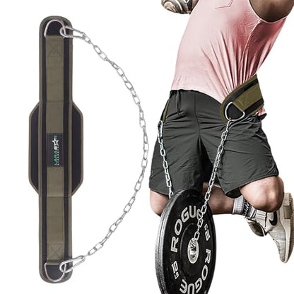 LARA STAR Dip Belt for Weightlifting, Weight Belt for Pull-Ups, Powerlifting, Squats, and Bodybuilding – Heavy-Duty Steel Chain, Neoprene Support, Lifts up to 650 lbs. - color: Green