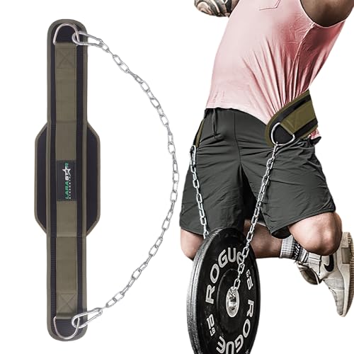 LARA STAR Dip Belt for Weightlifting, Weight Belt for Pull-Ups, Powerlifting, Squats, and Bodybuilding – Heavy-Duty Steel Chain, Neoprene Support, Lifts up to 650 lbs. - color: Green