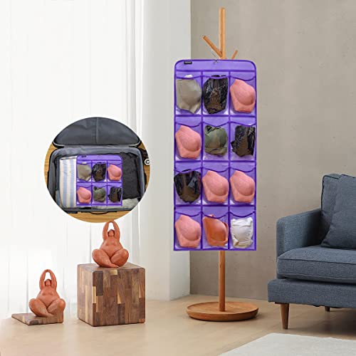 Dual Sided Hanging Shoe Organizer for Closet with Rotating Hanger Hanging Shoe Rack Holder with 24 Large Pockets (Purple-Clear Pockets) - color: PURPLE