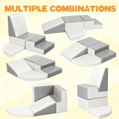 Sumbababy Climbing Foam Blocks for Toddlers: Waterproof Pu Leather Soft Climber - 4 Pcs Toddler Indoor Climbing Toys - Kids Outdoor Playground Playset Best Gift Preschool Daycare Supplies - style: Grey/White