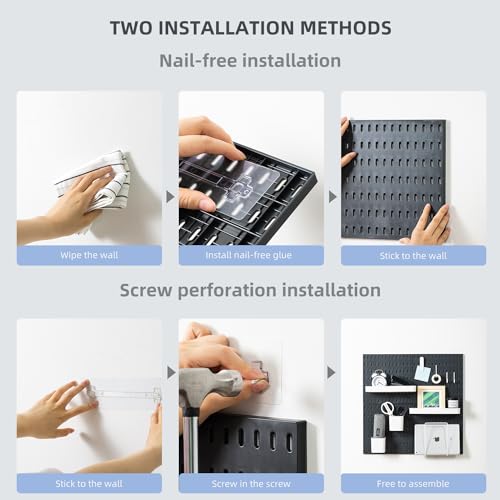 VUSIGN Pegboard Combination Wall Organizer Kit 22" x 22", Black | 4 Pieces Pegboards and 17 Accessories, Wall Mount Display Peg board Panel Kits for Bedroom, Home, Office, Bathroom - color: Black - 4 Pieces