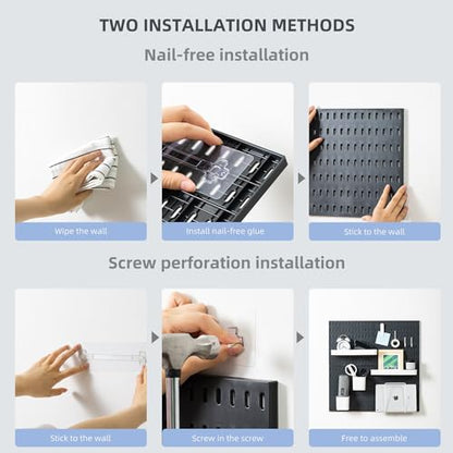 VUSIGN Pegboard Combination Wall Organizer Kit 22" x 22", Black | 4 Pieces Pegboards and 17 Accessories, Wall Mount Display Peg board Panel Kits for Bedroom, Home, Office, Bathroom - color: Black - 4 Pieces