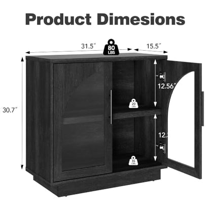 Fatmok Arched Glass Sideboard Buffet Accent Cabinet, 31.5" Display Credenza with Adjustable Shelf,1-Piece Modular Coffee Station Storage for Kitchen Living Room Bedroom, Black Grey - color: D-black Grey
