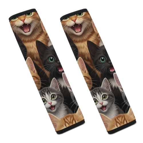 2PCS Cute Cats Cat Seat Belt Cover Breathable Automotive Seat Belt Protector for Adult Use, Most Cars, Pressure Relief - color: Pattern 977