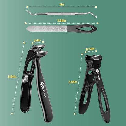 Nail Clippers for Seniors, CLPPNA Wide Jaw Fingernail Clippers and Angled Head Toenail Clippers for Thick Nail, 4 Pack Professional Nail Clippers for Men, Women&Pregnant, Black - style: Black Wide Opening & Angled Head
