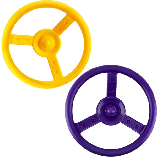 2 Pack Steering Wheel Playset Plastic Pirate Ships Wheel with Mounting Tools for Kids Playground Outdoor Gym (Purple, Yellow) - color: Purple, Yellow