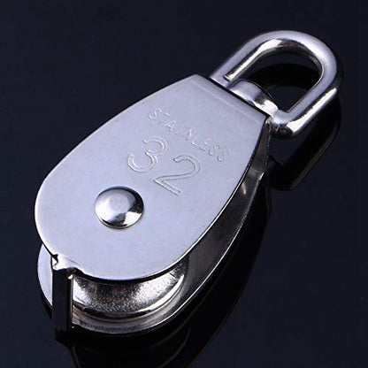 32mm Stainless Steel Single Wheel Pulley Block Lifting Rope M32 and Strong Anti for Hanging Weight Things to Lighten Load with and Skating Lift