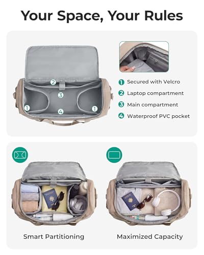 BAGSMART Travel Duffel Bags with Dividers, 32L Gym Duffle Bag with Laptop Compartment, Carry On Weekender Overnight Bag, Shoe Bag, PVC Wet Pocket, Pink - color: Pink