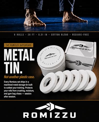 BJJ Finger Tape with Metal Storage Tin – 6 Rolls 26ft x 0.3in | Jiu Jitsu Grappling Tape | Strong Finger Support | Breathable Cotton | Residue-Free | MMA Wrestling Rock Climbing - color: White