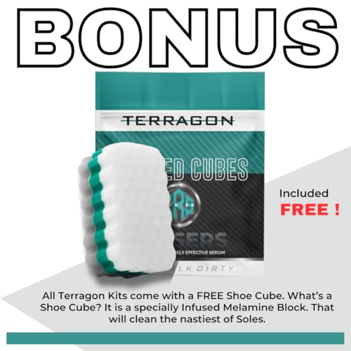 Terragon Kinetic Cleanse Shoe Cleaning Kit with Electric Shoe Cleaner Brush - Hyper Cleanse Remove Tough Stains from Leather, Nubuck, Fabric Shoes - Bonus Shoe Cube for Soles, Color-safe, Solvent-free