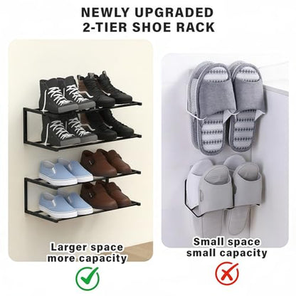 Wall Mounted Shoe Organizer 1 Pack, 25.9 Inch Wall Mounted Shoe Rack Holds 6 Pairs, Space Saving Metal Wall Shoe Rack for Small Space, Entryway