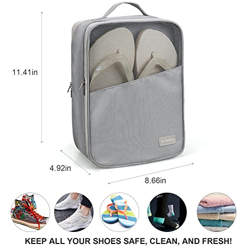 emissary Travel Shoe Bag, Holds 3 Pairs of Shoes, Waterproof - Grey | Holds 3 pairs, waterproof rip-stop, breathable mesh + zip pocket; travel shoe bag for gym, golf & weekends - color: Gray-2, size: Small