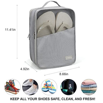 emissary Travel Shoe Bag, Holds 3 Pairs of Shoes, Waterproof - Grey | Holds 3 pairs, waterproof rip-stop, breathable mesh + zip pocket; travel shoe bag for gym, golf & weekends - color: Gray-2, size: Small