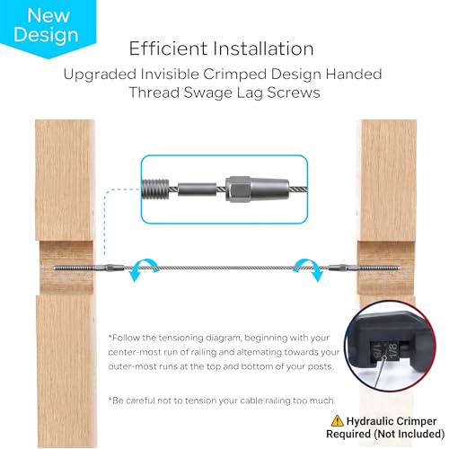 20 Pair Cable Railing Kit, Invisible Crimp Fitting Cable Railing Hardware, Right&Left Handed Thread Swage Lag Screws for Wood Post of 1/8'' T316 Steel Cable Railing System, HF016SL - color: Silver