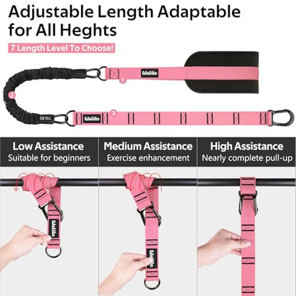 Pull Up Assistance Bands Set, Heavy Duty Adjustable Pull Up Assist Band with Feet Rest, Strength Training Bands for Home Gym Fitness, Pull-Up Bar, Calisthenics and Body Stretching - color: Pink