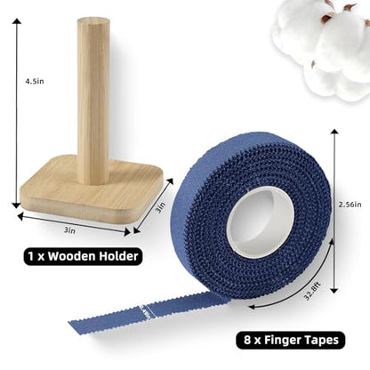 Jiu Jitsu Tape - Strong Athletic Finger Tape, 1/2" x 32.8' - Protect Fingers and Toes in MMA, Judo, Wrestling, Martial Arts, Rock Climbing with Wooden Holder | 8 Rolls - color: C: Blue