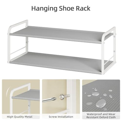 2 Pack Wall Mounted Shoe Rack, Carbon Steel Shoe Organizer with Removable Oxford Cloth, Non-Slip Space-Saving for Entryway Closet Bedroom, White - color: Classic White-2pack