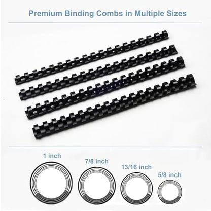 Rayson CR16202225BK Plastic Binding Combs 5/8 in. 13/16in, 7/8in, 1in, 19-Ring Letter Size, Black Comb Binding Spines, Multi-Size Pack of 40 - color: Black, size: Letter size - 5/8in, 13/16in, 7/8in, 1in