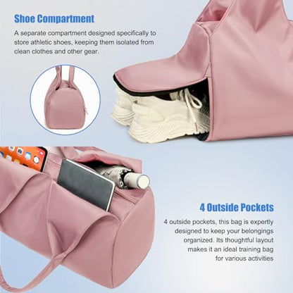 Forestfish Yoga Gym Bag For Women With Shoes Compartment & Wet Dry Storage Pockets Lightweight Duffel Bag, Pink - color: Pink