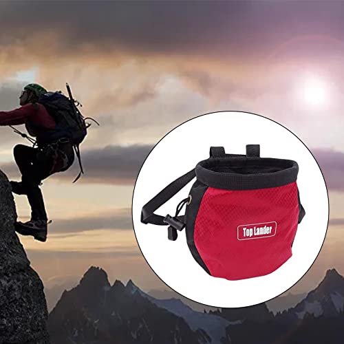 Rock Climbing Chalk Bag with Zipper Pocket for Hunting Hiking Fitness Gym - color: Red