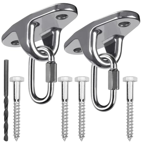 2-Pack Stainless Steel Heavy Duty Swing Hanger, Eye Hooks with Brackets Wooden and Concrete Bolts 2000 lb Capacity Playground Porch Yoga Seat Trapeze SwingSets Indoor Outdoor - size: 2 Pack