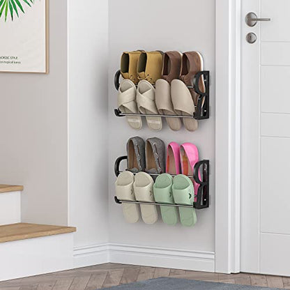 Hanging Shoe Rack 2 Pack, Wall Mount Shoe Rack with Sticky Hanging Mounts, Wall Shoes Holder Storage Organizer Shelf Shoe Holder for Wall Camper and RV Shoes Storage with Hooks No Drilling - style: 2 Pack