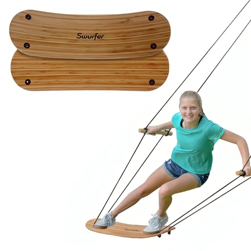 Swurfer Stand Up TreeSkate Outdoor Swing - Tree Swing for Kids with Adjustable Handles, Kids Outdoor Play Equipment, Durable, Weatherproof, Easy Installation, Holds Up to 200 lbs, Ages 6+ (Bamboo) - color: Bamboo-limited Edition