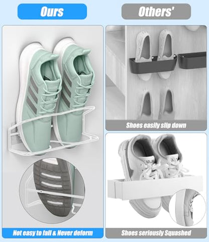 Wall Mounted Shoe Rack 6 Pack, with Sticky Hanging Strips, Metal Wall Shoe Storage, Hanging Shoe Organizer for Door/RV/Wall