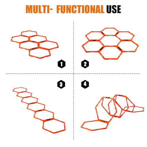 6 PCS Hex Agility Rings, Speed Rings for Agility Footwork Training | Premium Hexagon Rings, with Carry Bag, Portable Agility Hurdles Ladder
