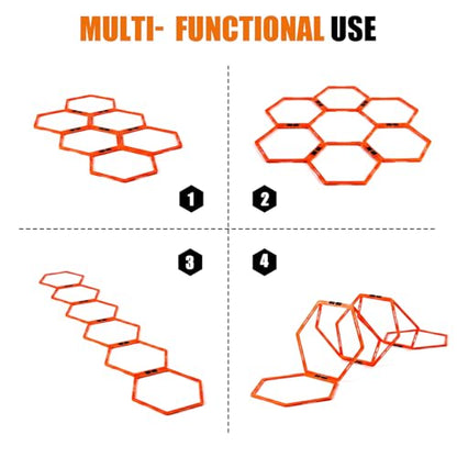 6 PCS Hex Agility Rings, Speed Rings for Agility Footwork Training | Premium Hexagon Rings, with Carry Bag, Portable Agility Hurdles Ladder