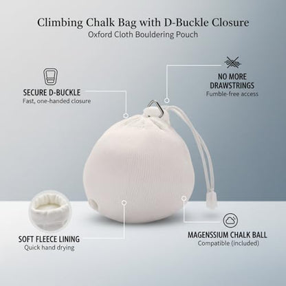 Rock Climbing Chalk Bag with Quick-Release D-Buckle, Durable Oxford Cloth Bouldering Pouch with Soft Fleece Interior for Gym & Outdoor Training