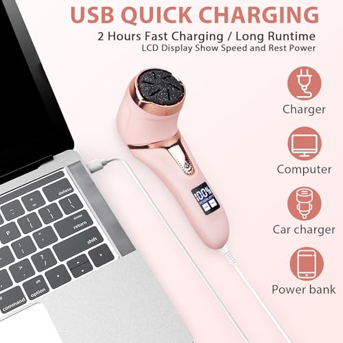 Electric Callus Remover for Feet (with Vacuum Cleaner), Rechargeable Foot Callus Remover Pedicure Tools Foot File, Professional Foot Care Kit Deadskin Remover with 3Heads&2Speed,LCD Display-Pink - style: Pink Electric Callus Remover +10in1+9 heads