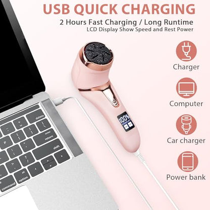 Electric Callus Remover for Feet (with Vacuum Cleaner), Rechargeable Foot Callus Remover Pedicure Tools Foot File, Professional Foot Care Kit Deadskin Remover with 3Heads&2Speed,LCD Display-Pink - style: Pink Electric Callus Remover +10in1+9 heads