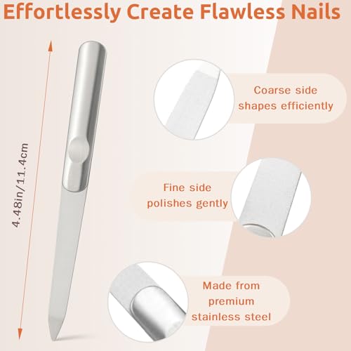 3PCS Stainless Steel Diamond Nail Files – Double-Sided Heavy Duty Metal Files for Natural, with Anti-Slip Grip